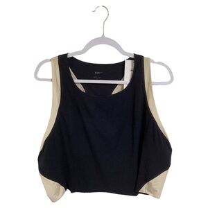 Nike Womens Yoga Black/Beige Dri-Fit Swoosh Cropped Tank Top Slim Fit Plus Sz 1X